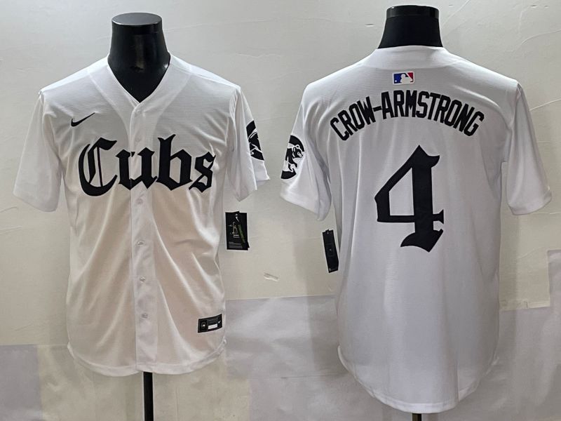 Men 2025 Chicago Cubs #4 Crow-Armstrong White Five generations Joint Name Nike MLB Jersey style 1